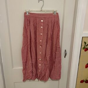 Vintage Red Gingham Button-Down Midi Skirt